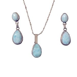 🩵 Sterling Silver Natural Larimar Set - Necklace and Earrings 🩵